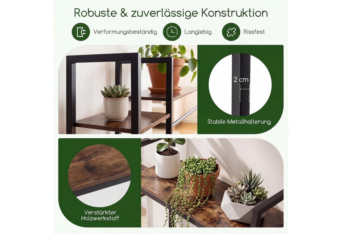 COSTWAY Blumenständer Holz & Metall, mit Licht, Pflanzenständer Balkon 10 Ebenen – Bild 4 von 5