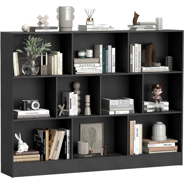 COSTWAY Bücherregal, Standregal, 3 Ebenen, 10 Fächer, bis 70kg, 140x24x104cm