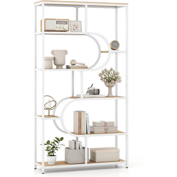 COSTWAY Bücherregal, 5-stöckiges Standregal geometrisch Metallrahmen 30x95x175cm