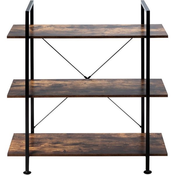 COSTWAY Bücherregal, 3 Ebenen, Holz, mit Metallrahmen, stehend, 90x36x99cm
