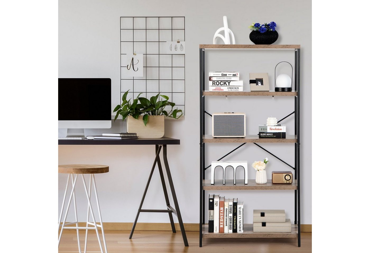 COSTWAY Bücherregal, 5 Ebenen, Standregal mit Metallrahmen, 79x35x160cm – Bild 2 von 5