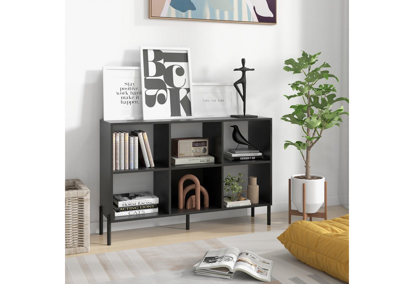 COSTWAY Bücherregal, mit 6 Fächern & verstellbaren Regalen, 120x35x79,5cm – Bild 2 von 5