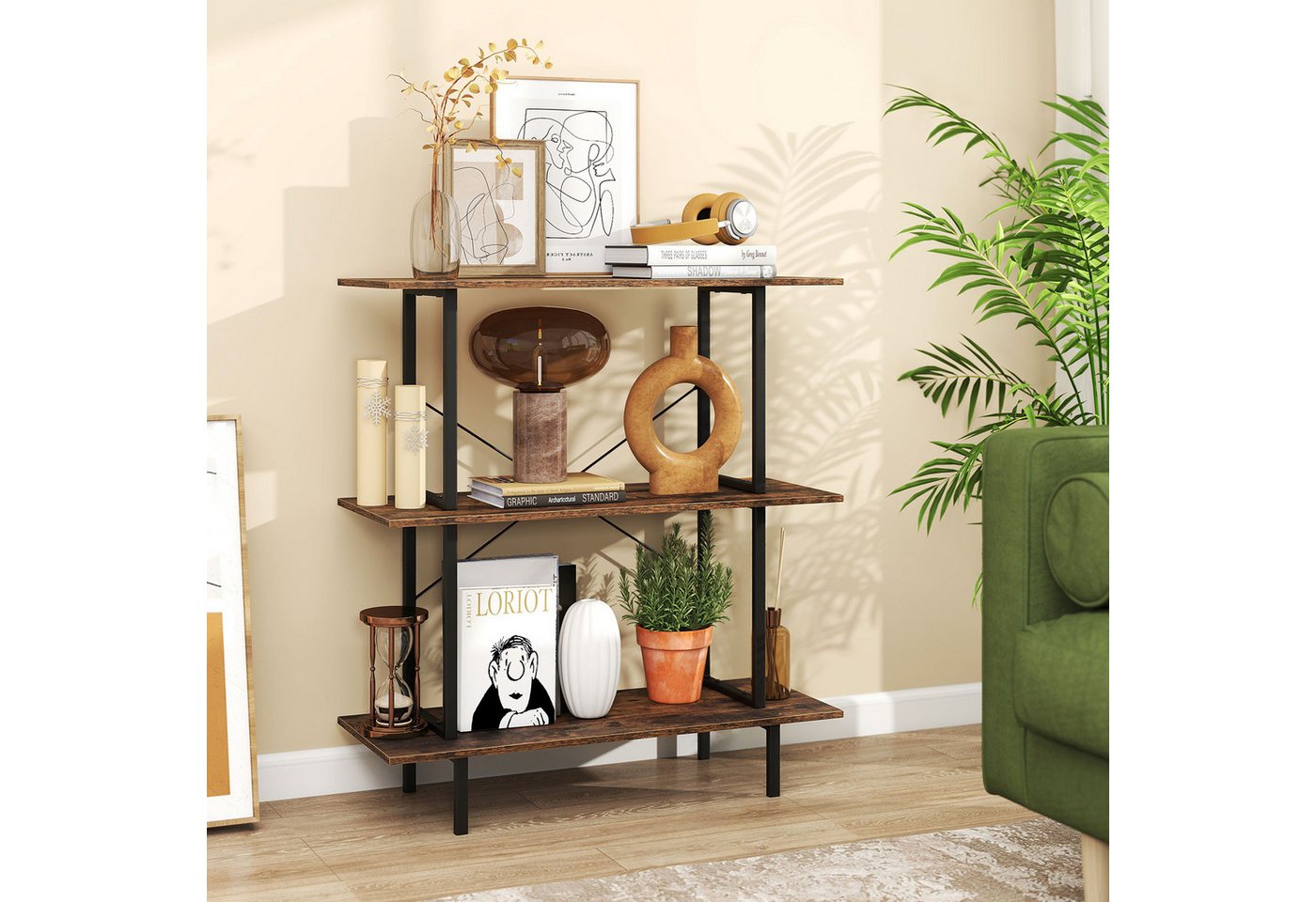 COSTWAY Bücherregal, Standregal Konsonlentisch mit Ablagen 80 x 30 x 86 cm – Bild 2 von 5