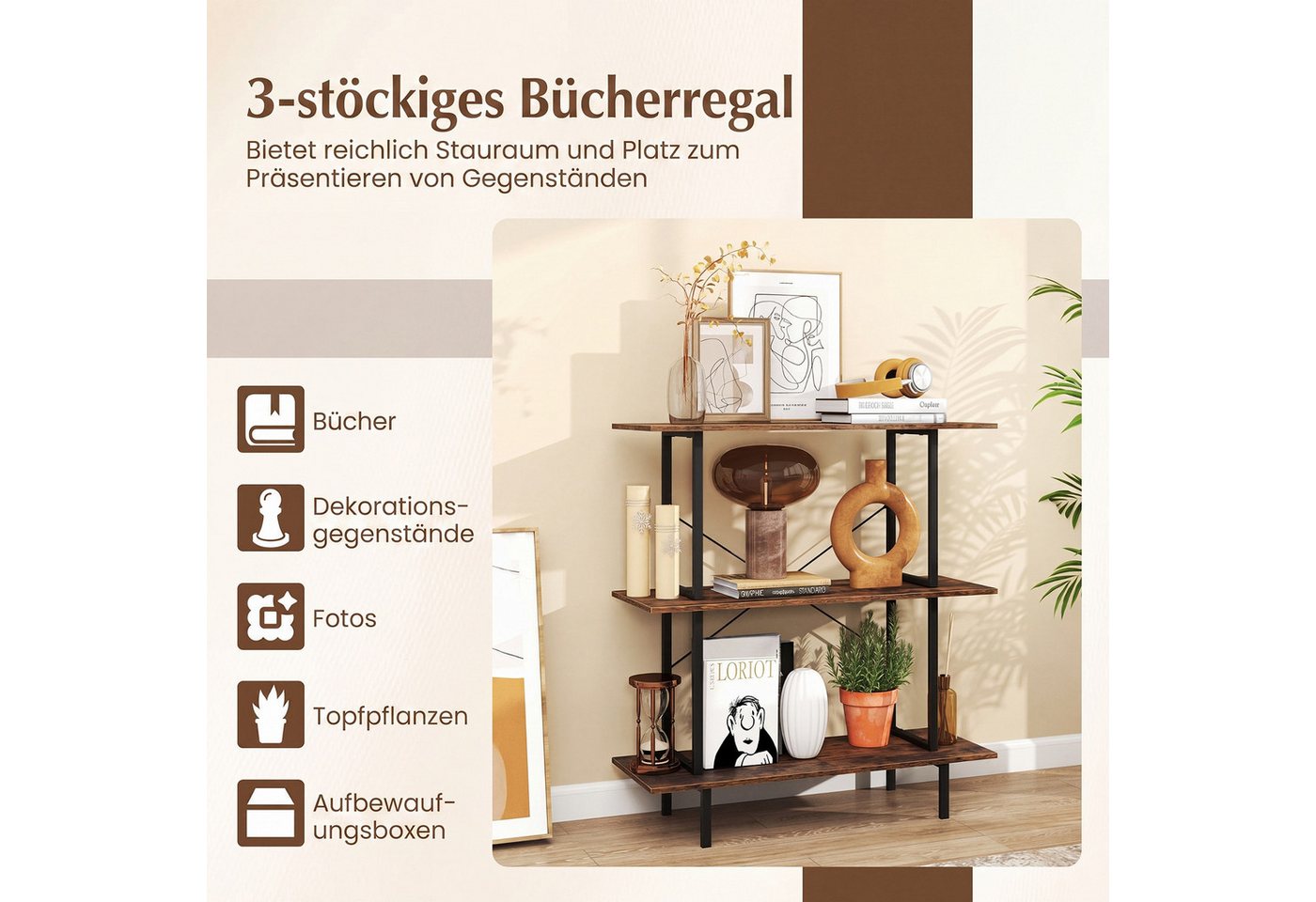 COSTWAY Bücherregal, Standregal Konsonlentisch mit Ablagen 80 x 30 x 86 cm – Bild 3 von 5