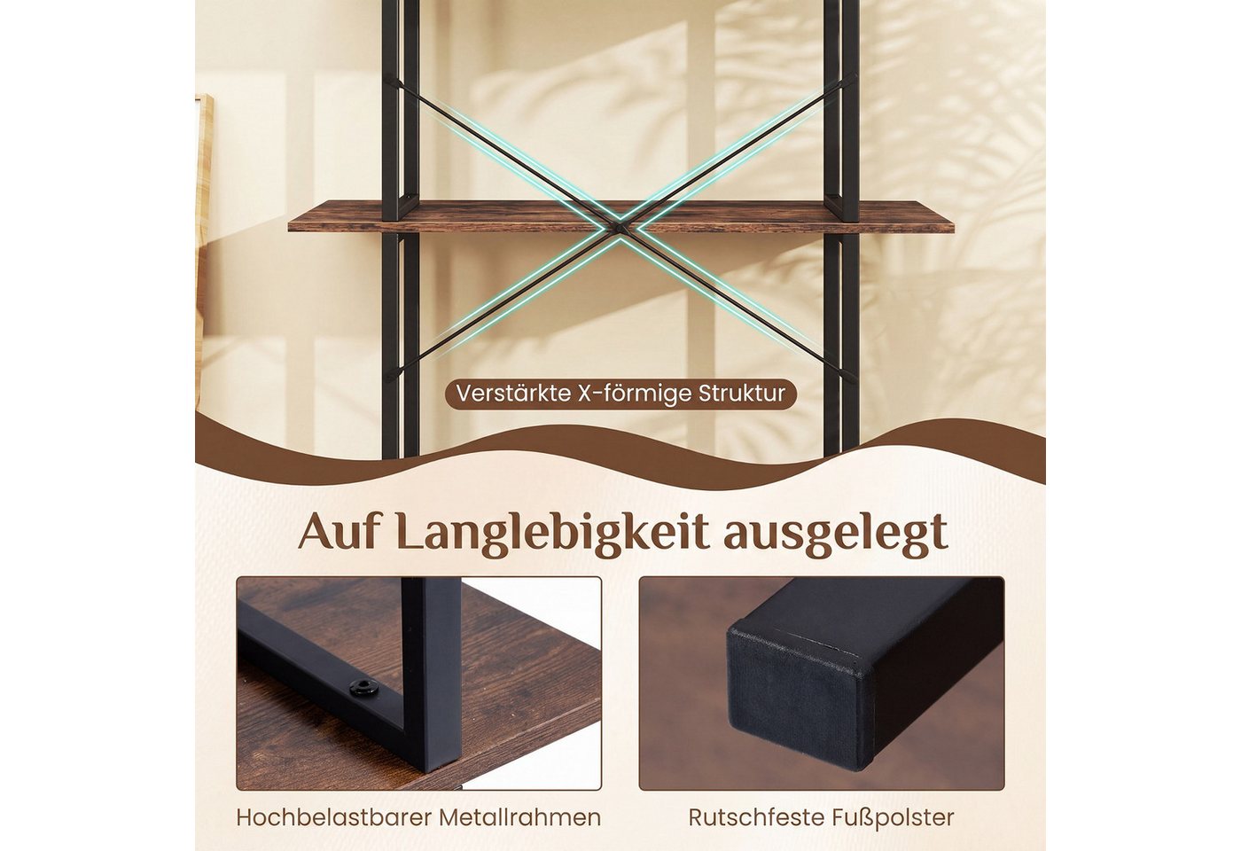 COSTWAY Bücherregal, Standregal Konsonlentisch mit Ablagen 80 x 30 x 86 cm – Bild 4 von 5