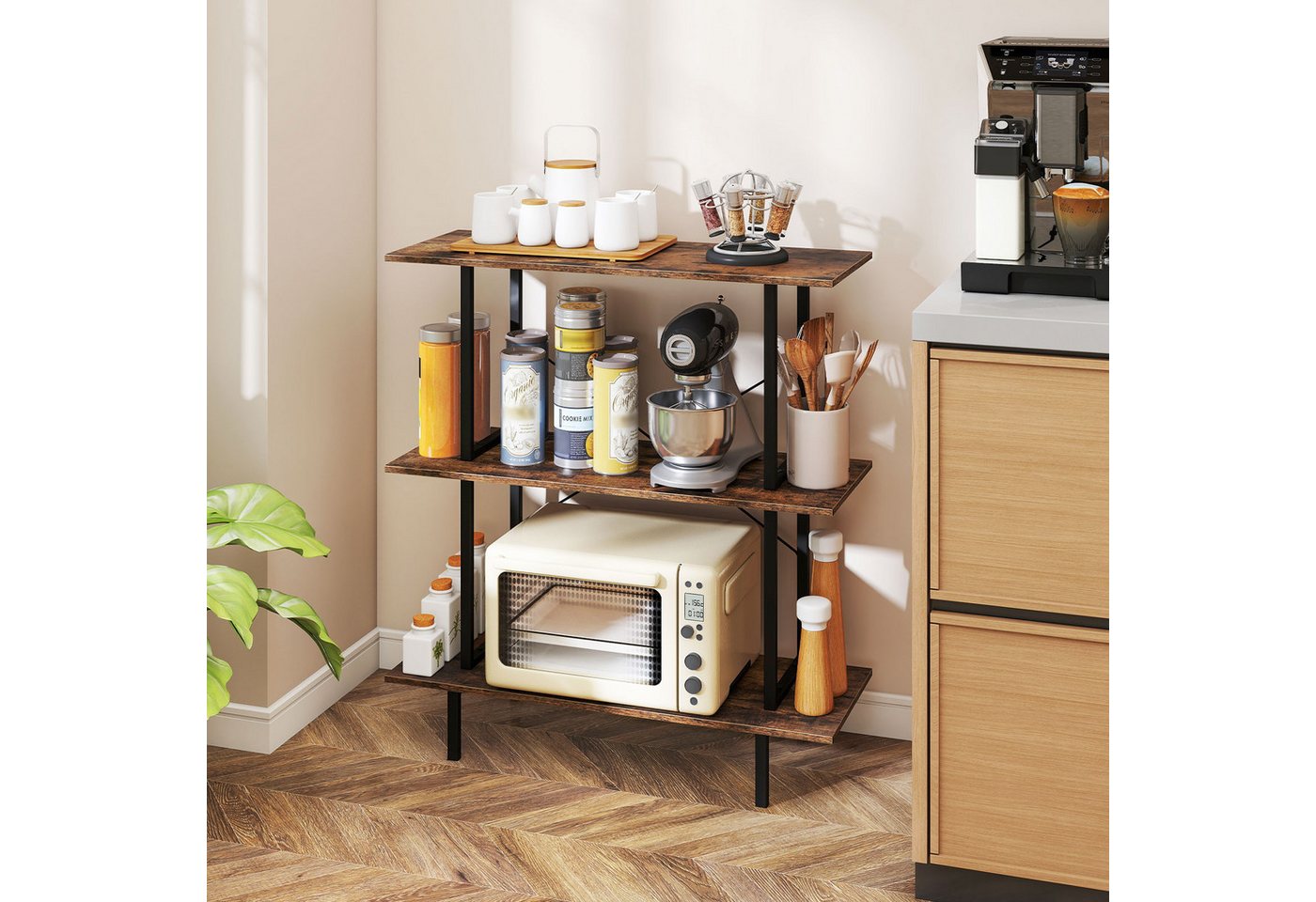 COSTWAY Bücherregal, Standregal Konsonlentisch mit Ablagen 80 x 30 x 86 cm – Bild 5 von 5