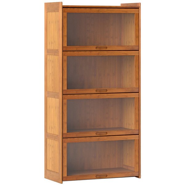 COSTWAY Bücherregal, mit Acryltüren, Vitrinenschrank Bambus mit 4 Fächern