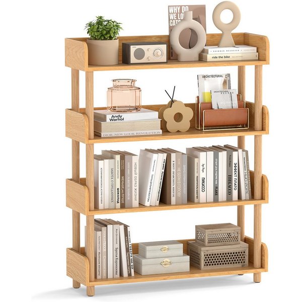 COSTWAY Bücherregal, Holz Standregal, Eckregal mit 4 offene Ebene