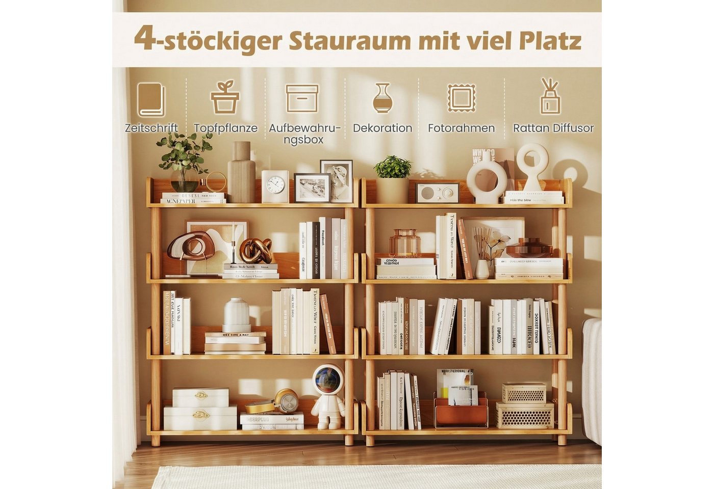 COSTWAY Bücherregal, Holz Standregal, Eckregal mit 4 offene Ebene – Bild 4 von 5