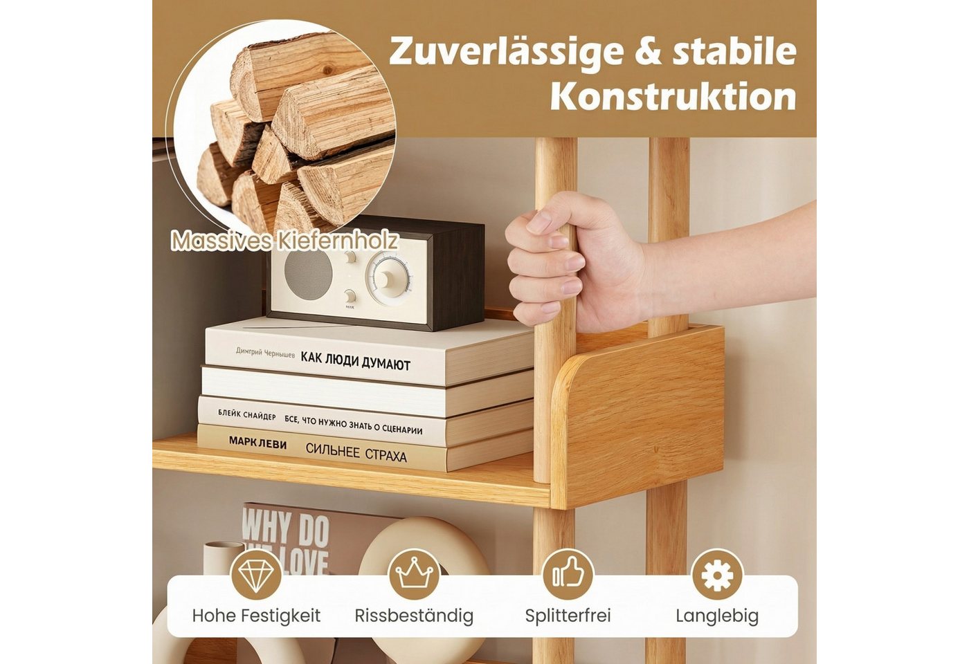 COSTWAY Bücherregal, Holz Standregal, Eckregal mit 4 offene Ebene – Bild 5 von 5