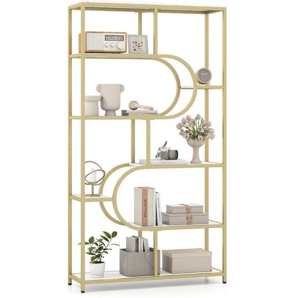 COSTWAY Bücherregal, 5-stöckiges Standregal geometrisch Metallrahmen 30x95x175cm