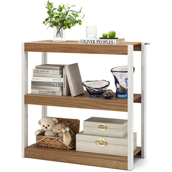 COSTWAY Bücherregal, Standregal 3 Ebenen, Holz, Leiterregal 90x39,5x90cm