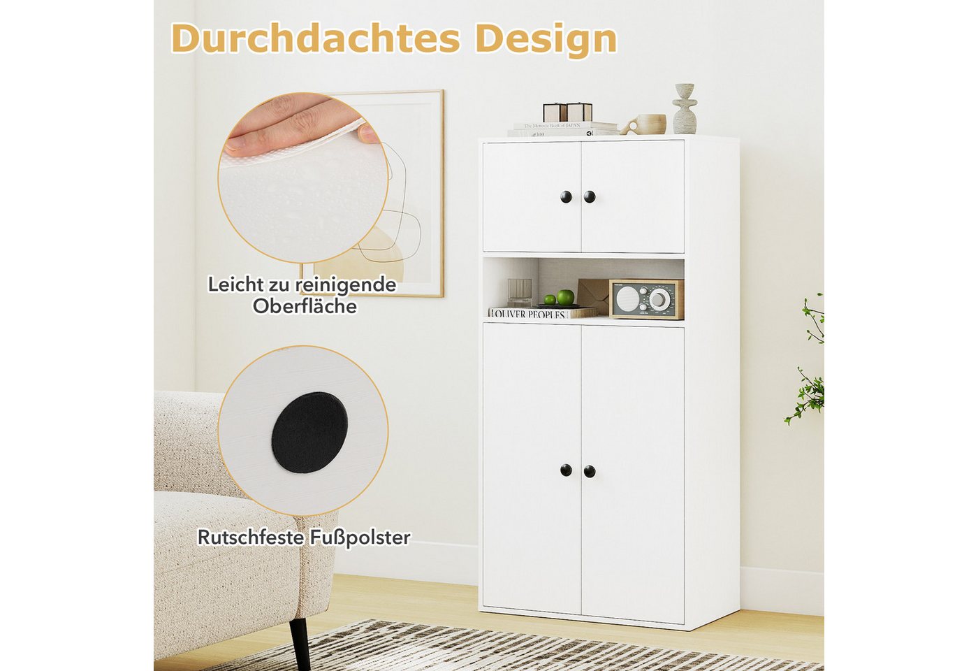 COSTWAY Bücherregal, Freistehender Vitrinenschrank mit 2 Anti-Kipp-Sicherungen – Bild 4 von 5