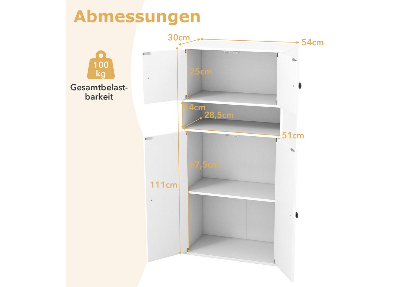COSTWAY Bücherregal, Freistehender Vitrinenschrank mit 2 Anti-Kipp-Sicherungen – Bild 5 von 5