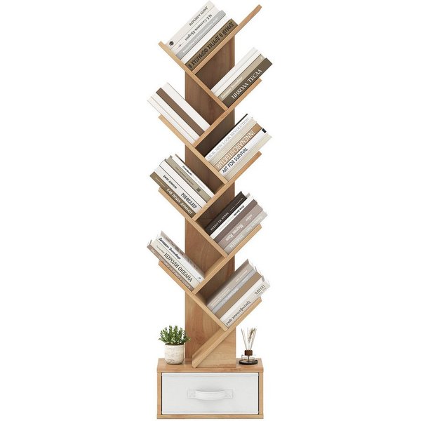 COSTWAY Bücherregal, 8-stöckig, mit Schublade, Baumform, 38x21,5x149,5cm