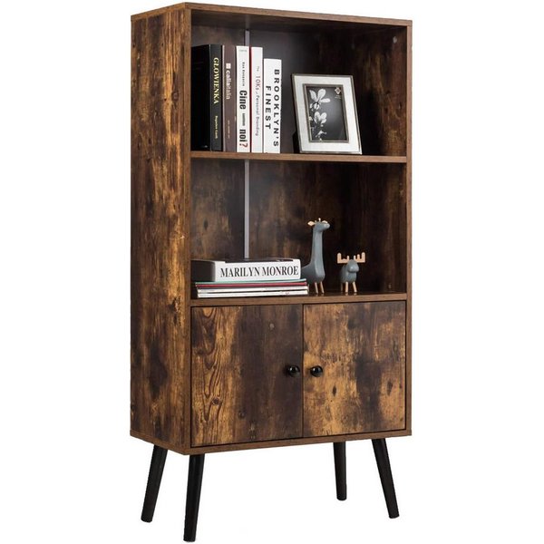 COSTWAY Bücherregal Bücherschrank, mit Türen, 3 Fächern, Holz 60x30x120cm