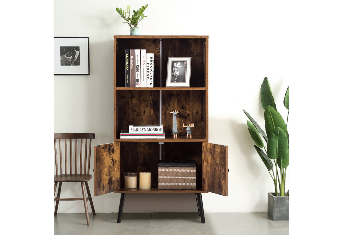 COSTWAY Bücherregal Bücherschrank, mit Türen, 3 Fächern, Holz 60x30x120cm – Bild 2 von 5