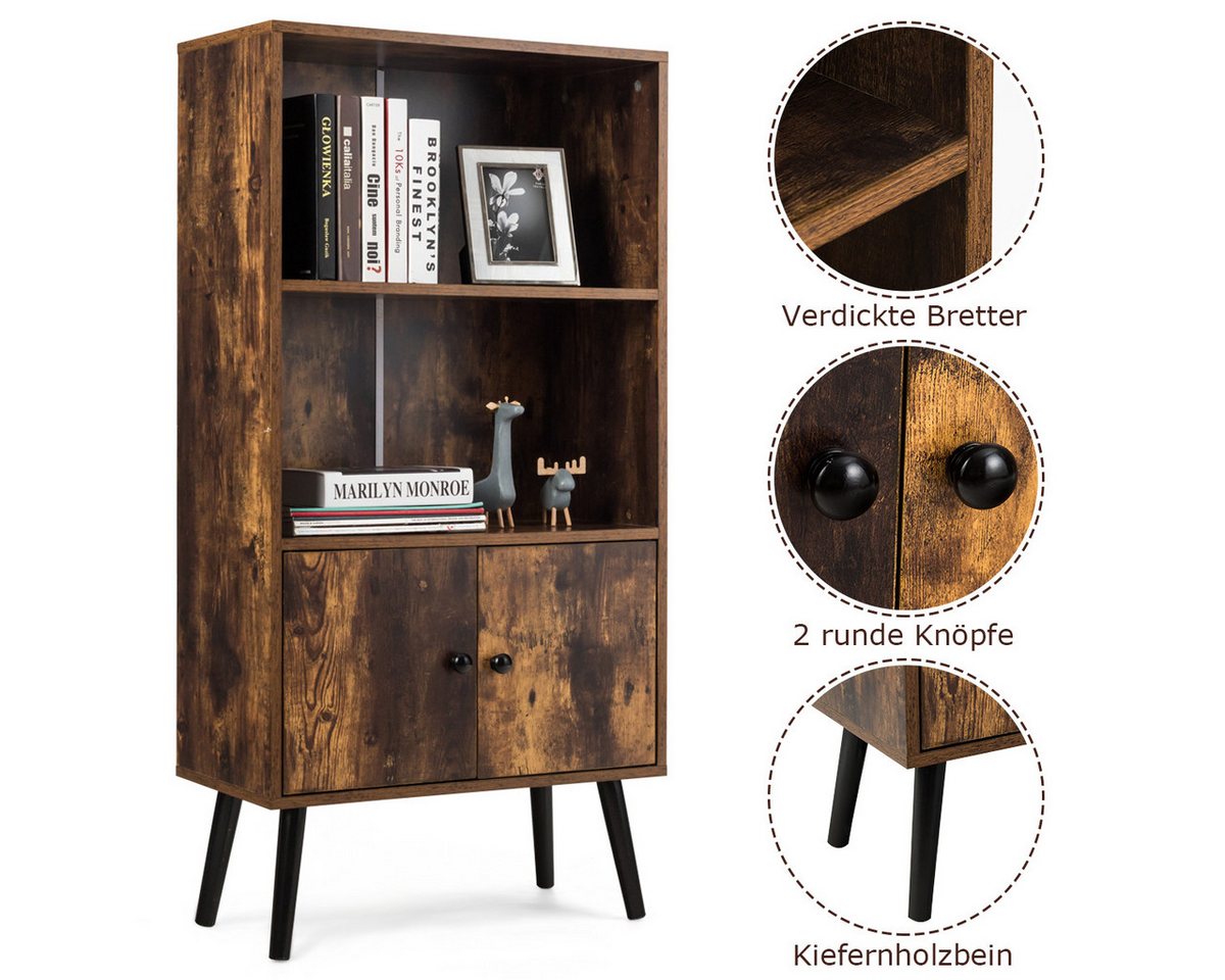 COSTWAY Bücherregal Bücherschrank, mit Türen, 3 Fächern, Holz 60x30x120cm – Bild 3 von 5