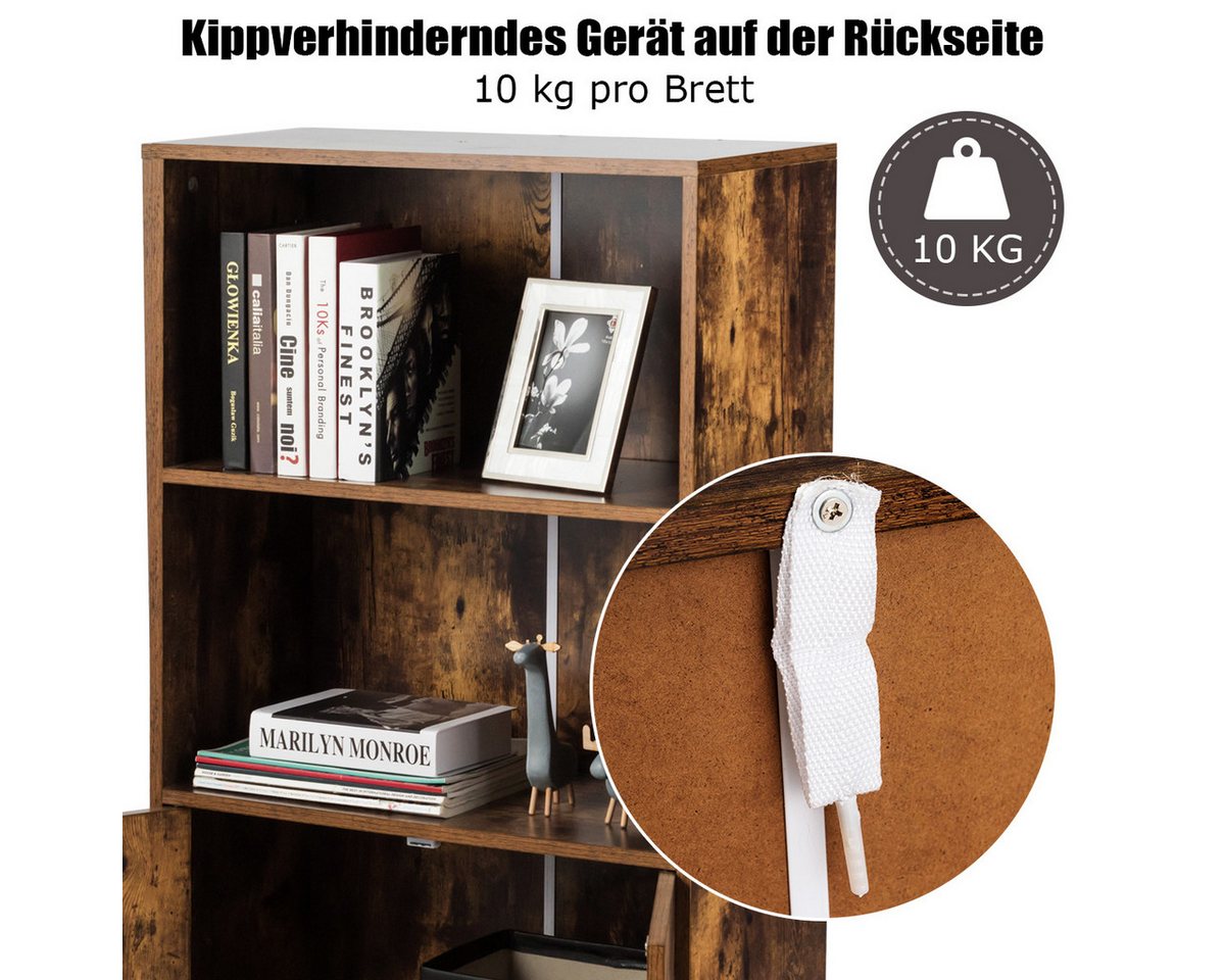 COSTWAY Bücherregal Bücherschrank, mit Türen, 3 Fächern, Holz 60x30x120cm – Bild 4 von 5