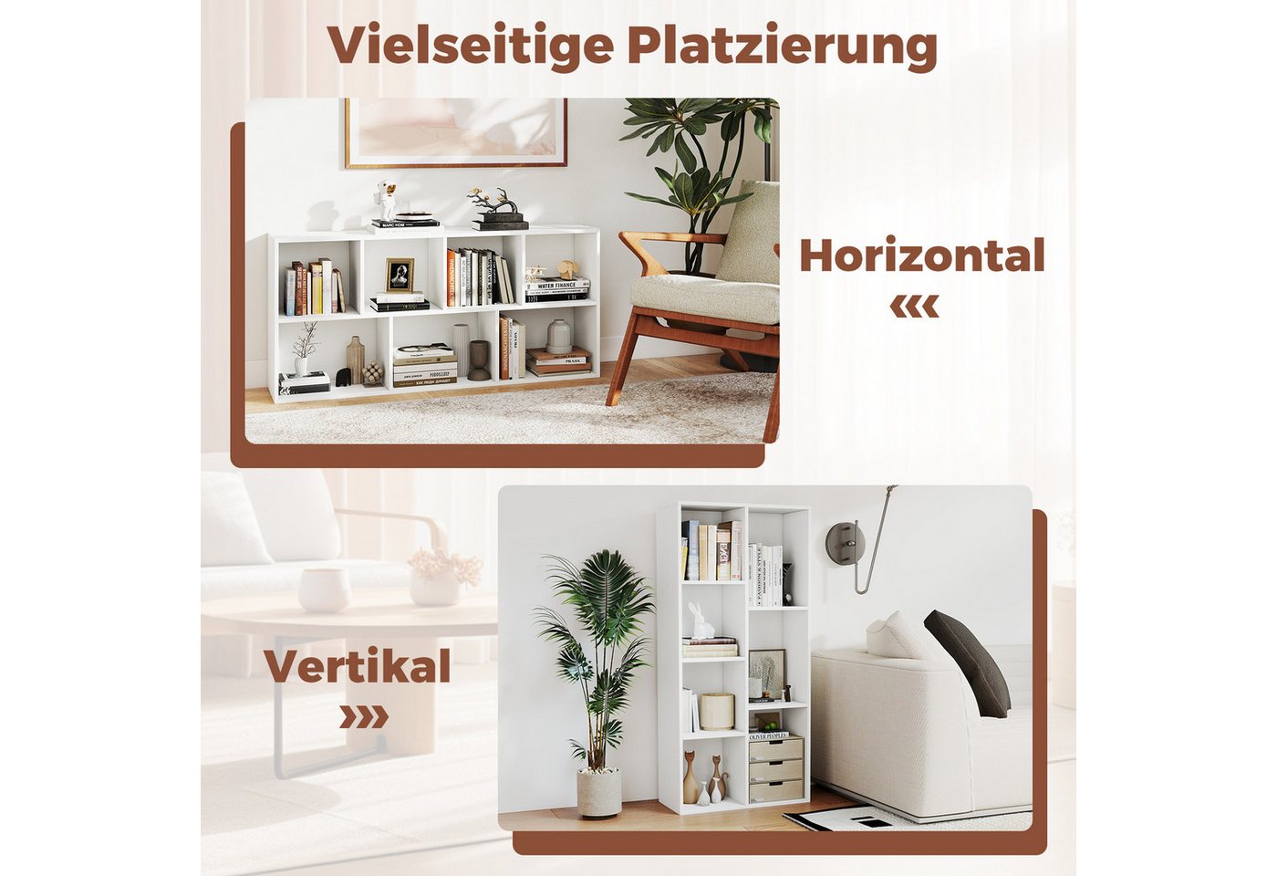 COSTWAY Bücherregal, 7-Würfel-Würfelregal mit 7 Fächern, 2 Kippschutz-Sets – Bild 3 von 5