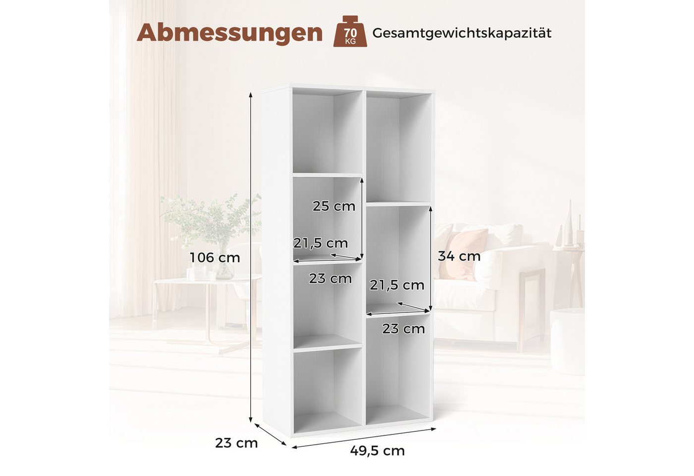 COSTWAY Bücherregal, 7-Würfel-Würfelregal mit 7 Fächern, 2 Kippschutz-Sets – Bild 5 von 5