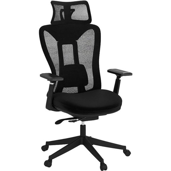 COSTWAY Bürostuhl, Ergonomisch mit Armlehnen & Rollen 150 kg, Schwarz