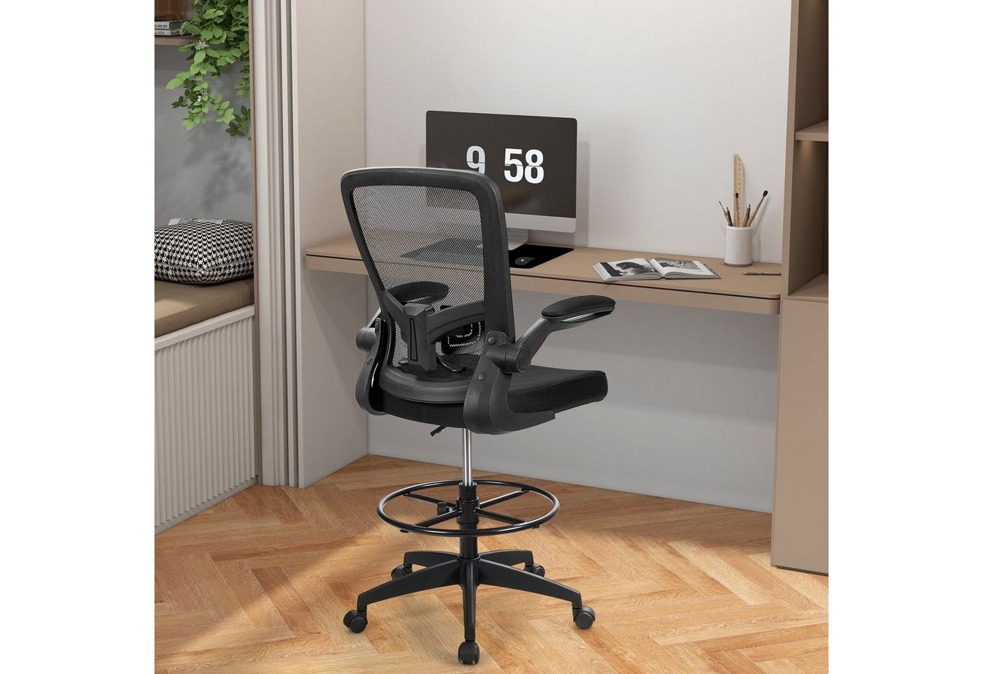 COSTWAY Bürostuhl, Sitzhöhe 55-75cm verstellbar, bis 120kg, 360° drehbar – Bild 2 von 5