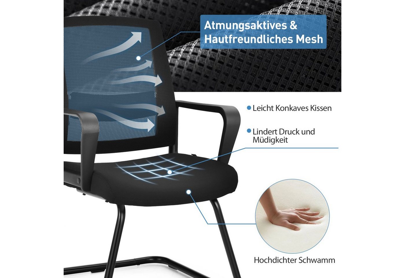 COSTWAY Bürostuhl (2 St), Konferenzstuhl, mit Rückenlehne, bis 136kg belastbar – Bild 4 von 5