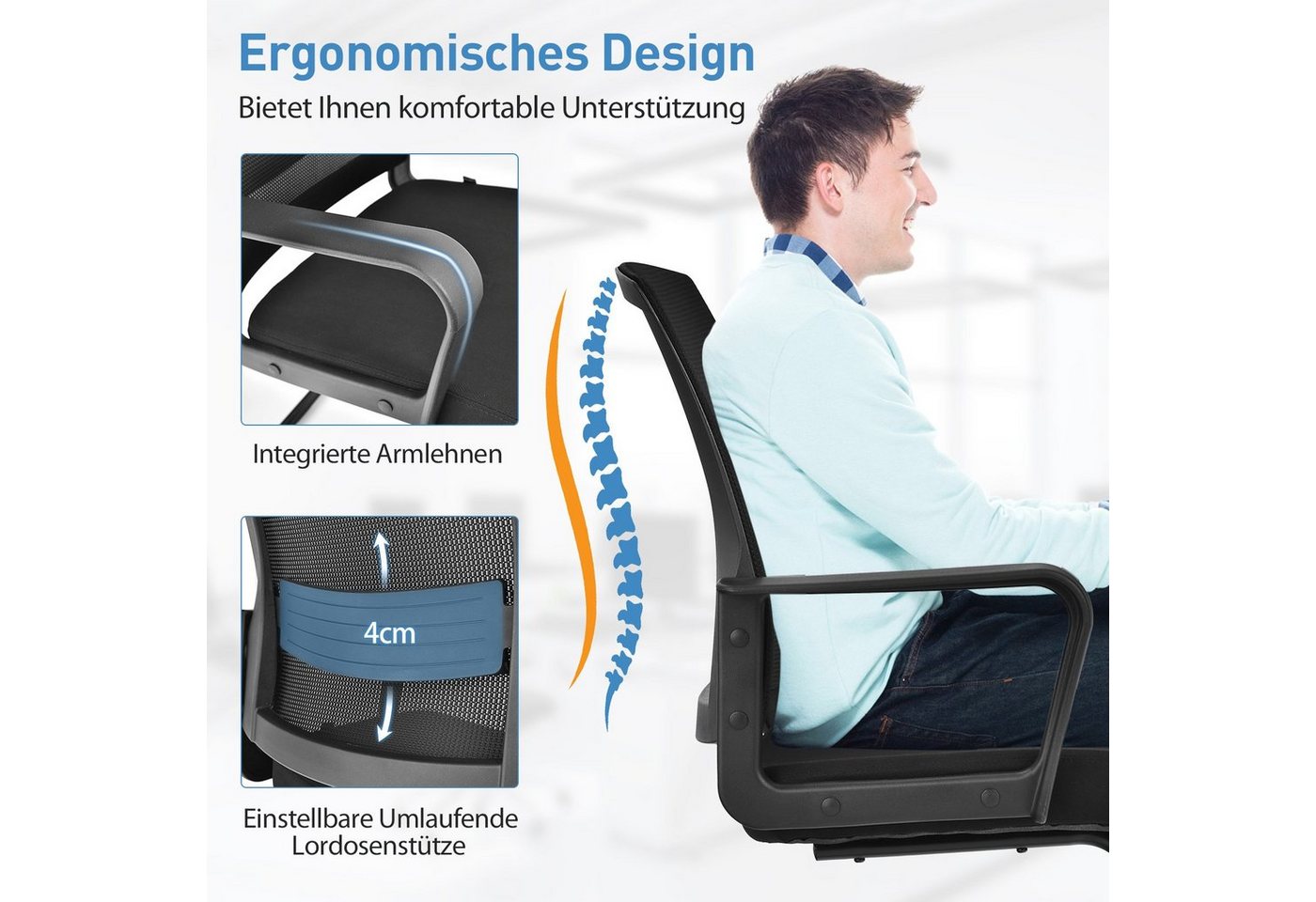 COSTWAY Bürostuhl (2 St), Konferenzstuhl, mit Rückenlehne, bis 136kg belastbar – Bild 5 von 5