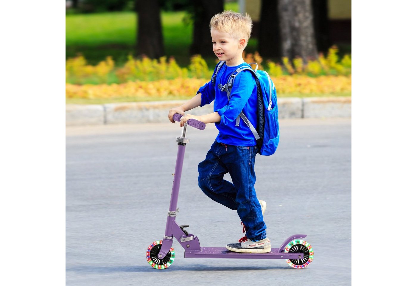 COSTWAY Cityroller Kinder Scooter, höhenverstellbar, klappbar, mit 2 LED Räder – Bild 5 von 5