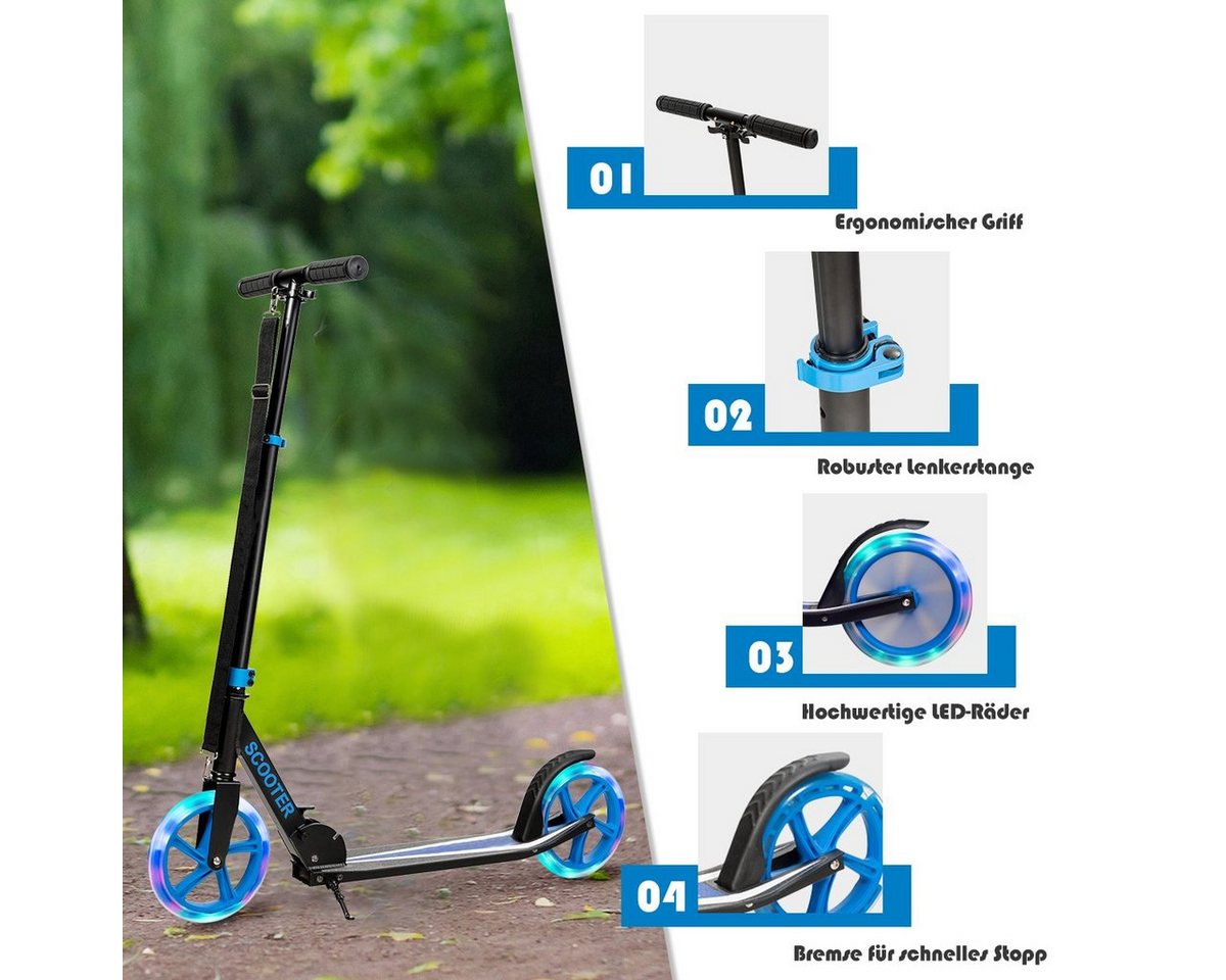 COSTWAY Cityroller Tretroller, mit 2 LED Rädern, klappbar – Bild 5 von 5