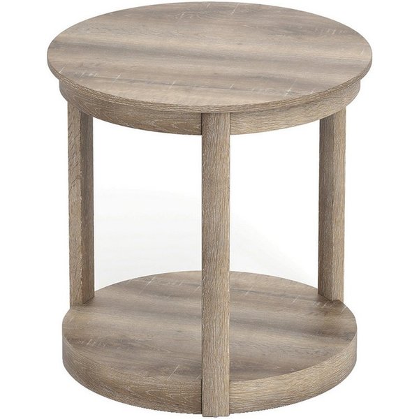 COSTWAY Couchtisch, runder Wohnzimmertisch, 2 Ebenen, Holz, Grau