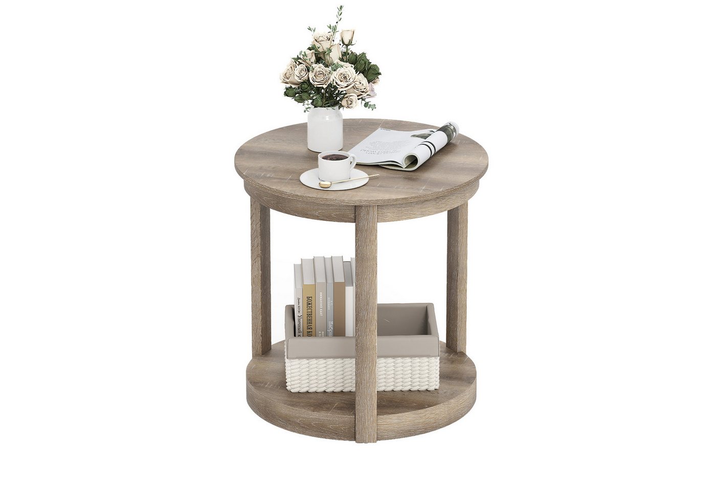 COSTWAY Couchtisch, runder Wohnzimmertisch, 2 Ebenen, Holz, Grau – Bild 2 von 3