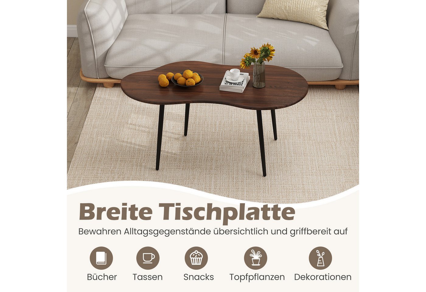 COSTWAY Couchtisch, Wohnzimmertisch holz, kaffeetisch klein – Bild 3 von 5