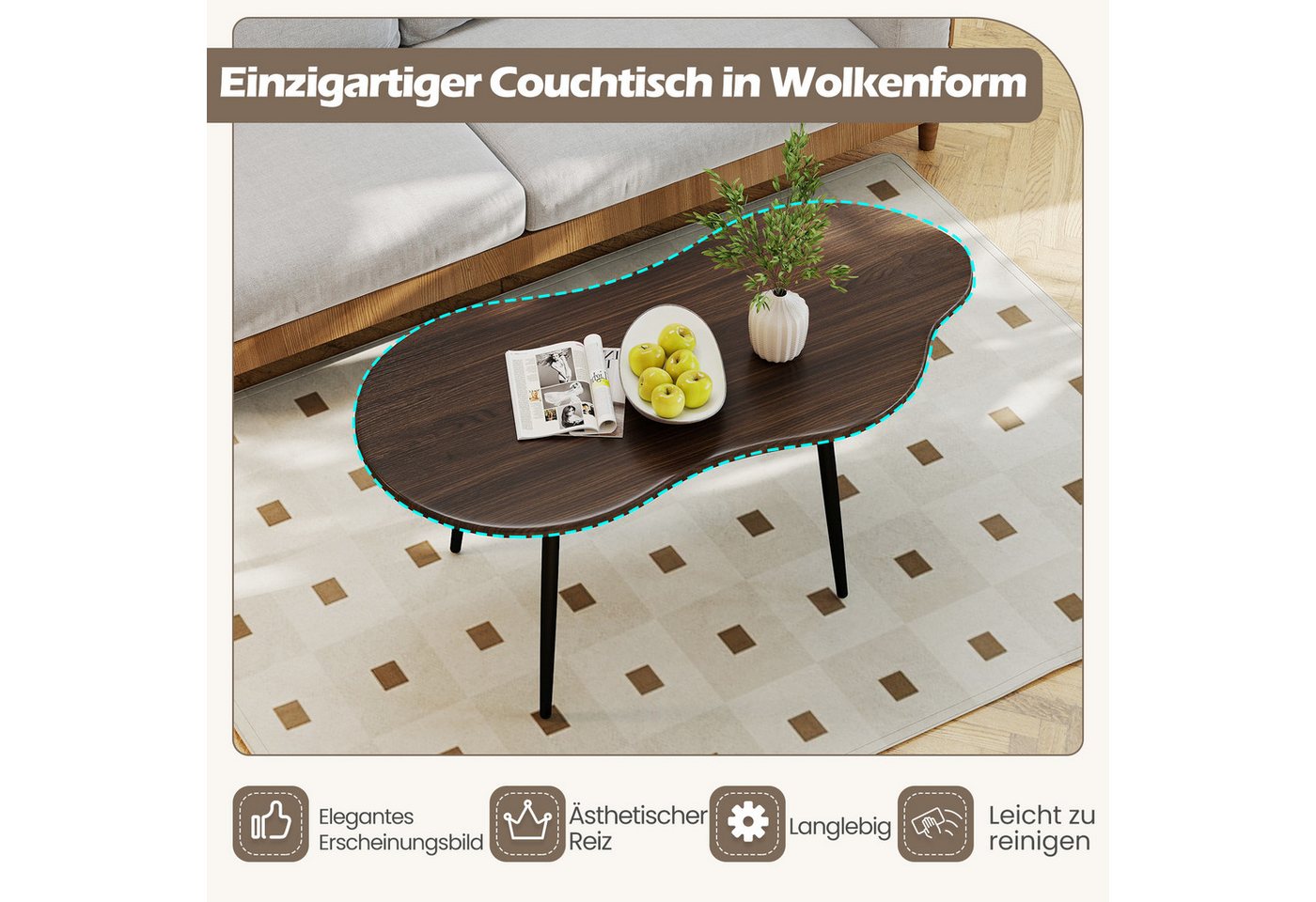 COSTWAY Couchtisch, Wohnzimmertisch holz, kaffeetisch klein – Bild 4 von 5