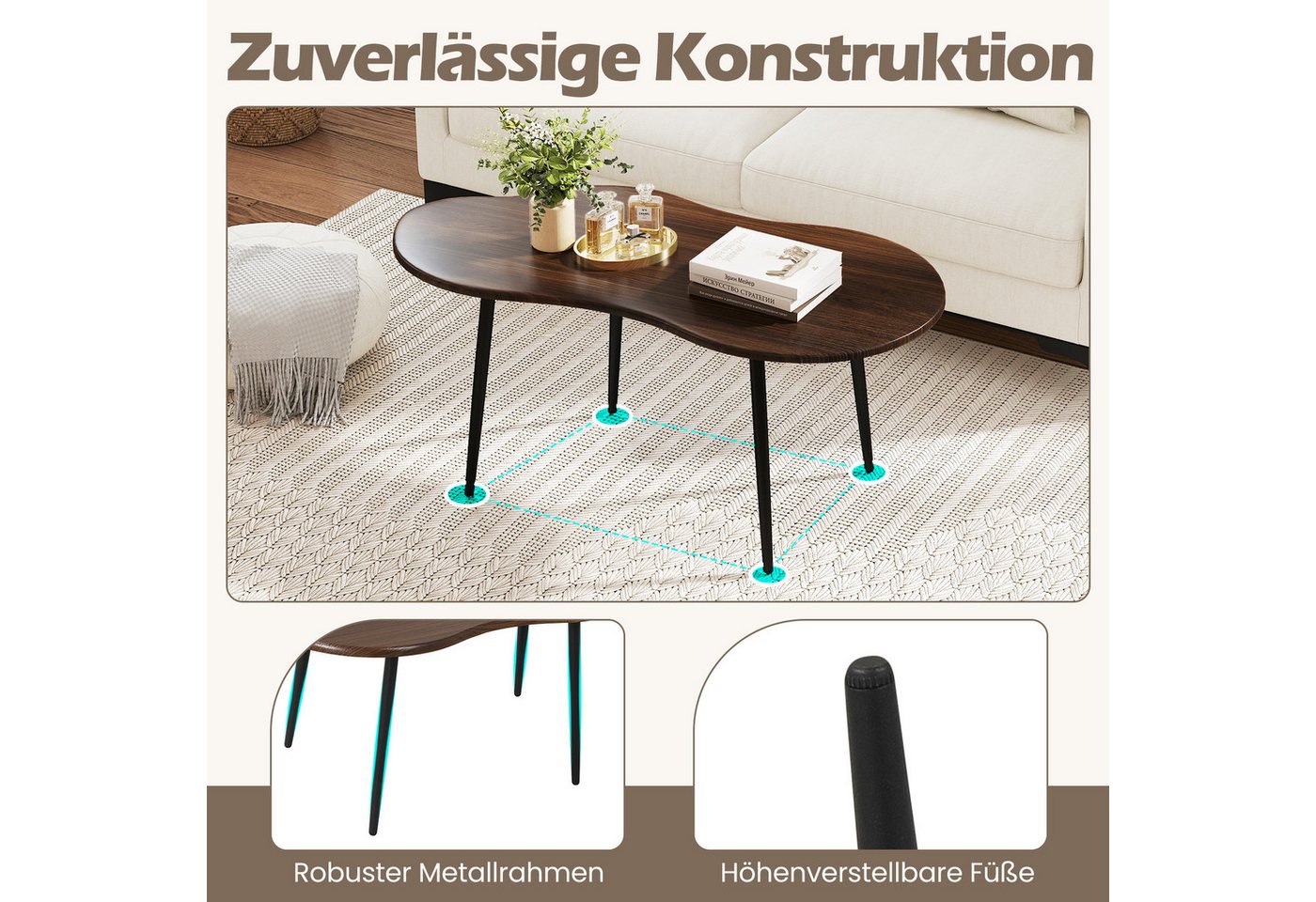 COSTWAY Couchtisch, Wohnzimmertisch holz, kaffeetisch klein – Bild 5 von 5