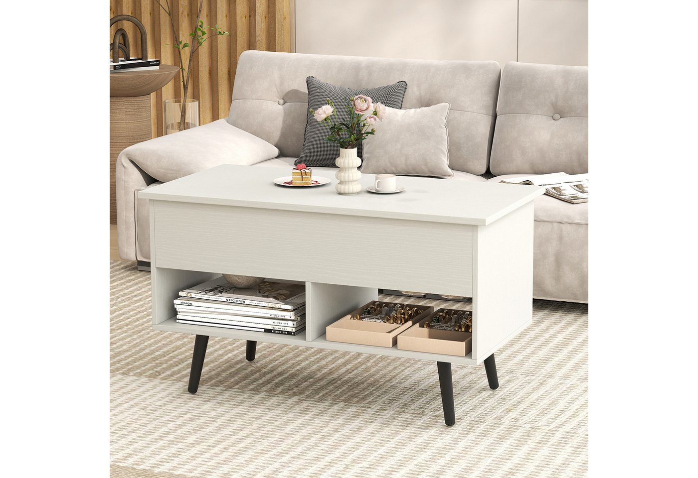COSTWAY Couchtisch, höhenverstellbar mit Gasdruckmechanismus 80x40x46-60cm – Bild 2 von 5