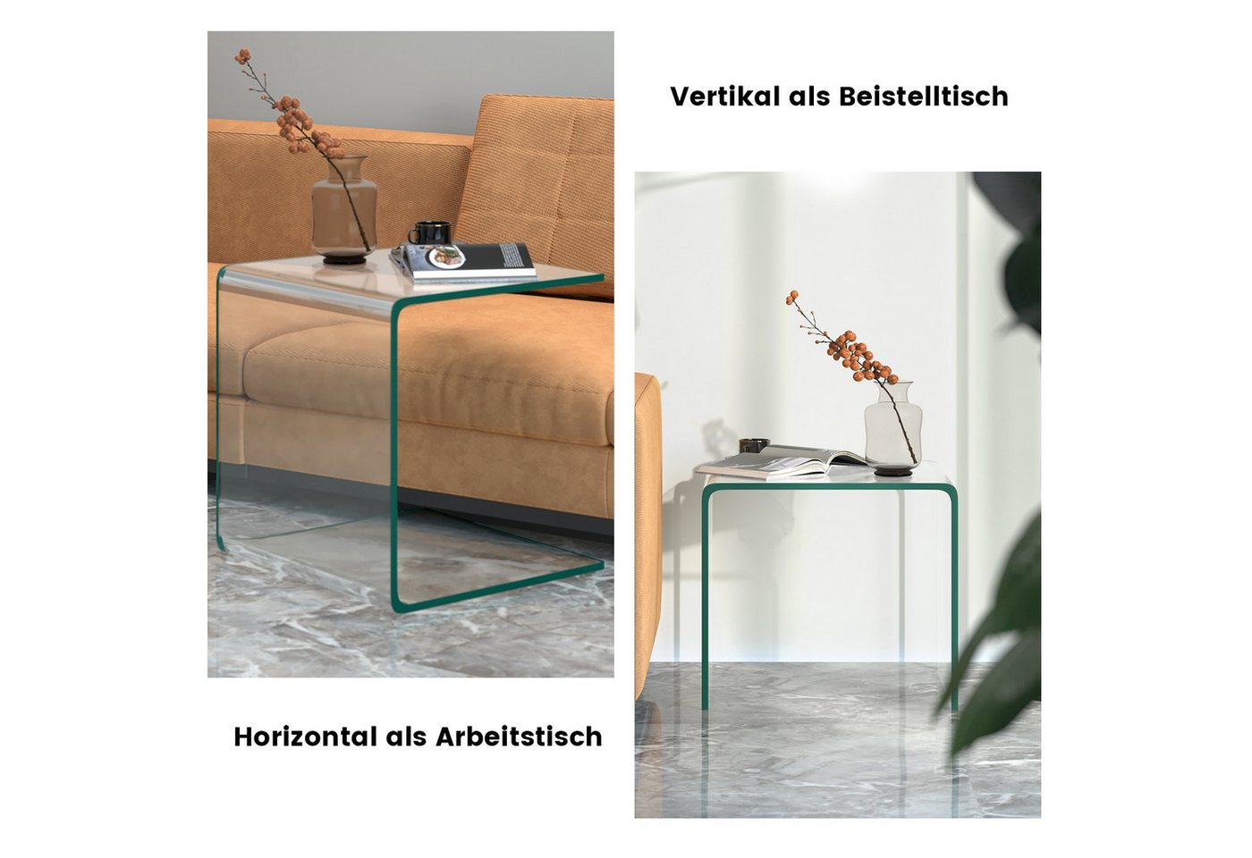 COSTWAY Couchtisch, Beistelltisch Glas, U-förmig, 45x45x41cm – Bild 2 von 5