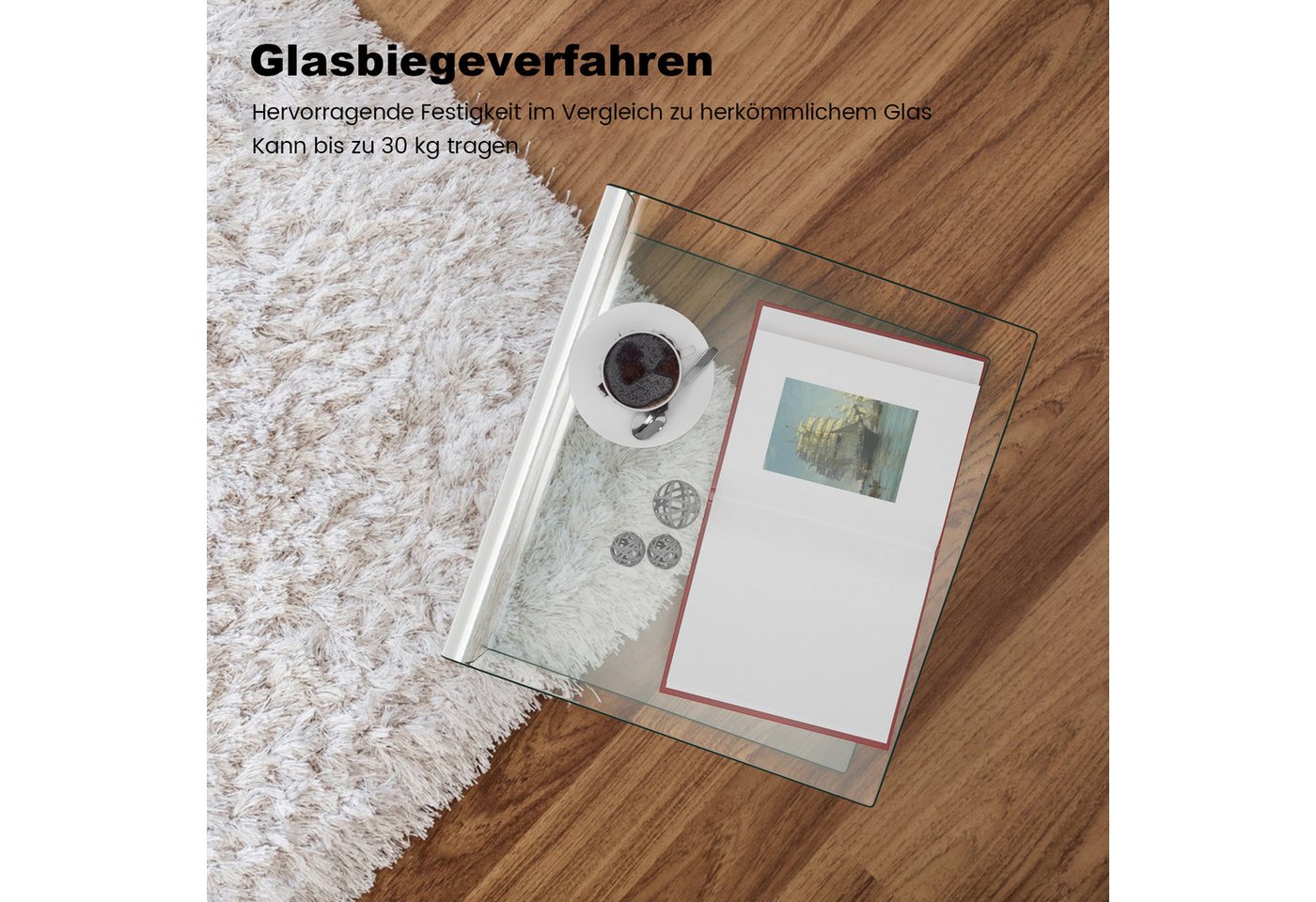 COSTWAY Couchtisch, Beistelltisch Glas, U-förmig, 45x45x41cm – Bild 3 von 5