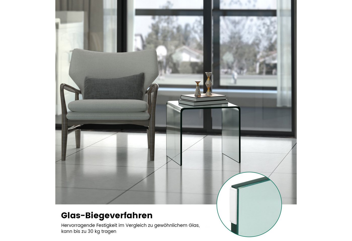 COSTWAY Couchtisch, Beistelltisch Glas, U-förmig, 45x45x41cm – Bild 4 von 5