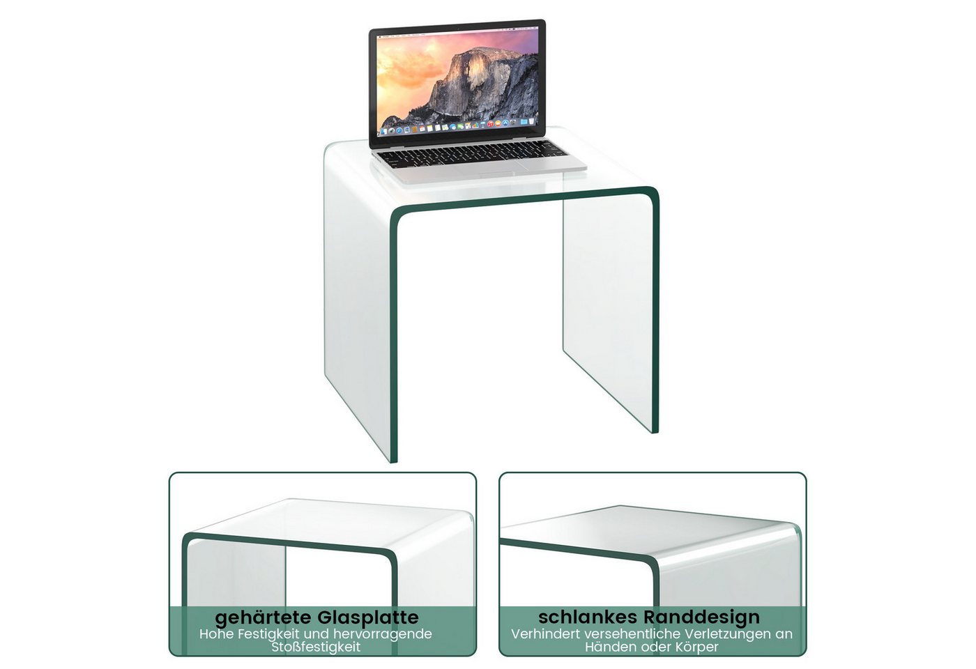 COSTWAY Couchtisch, Beistelltisch Glas, U-förmig, 45x45x41cm – Bild 5 von 5