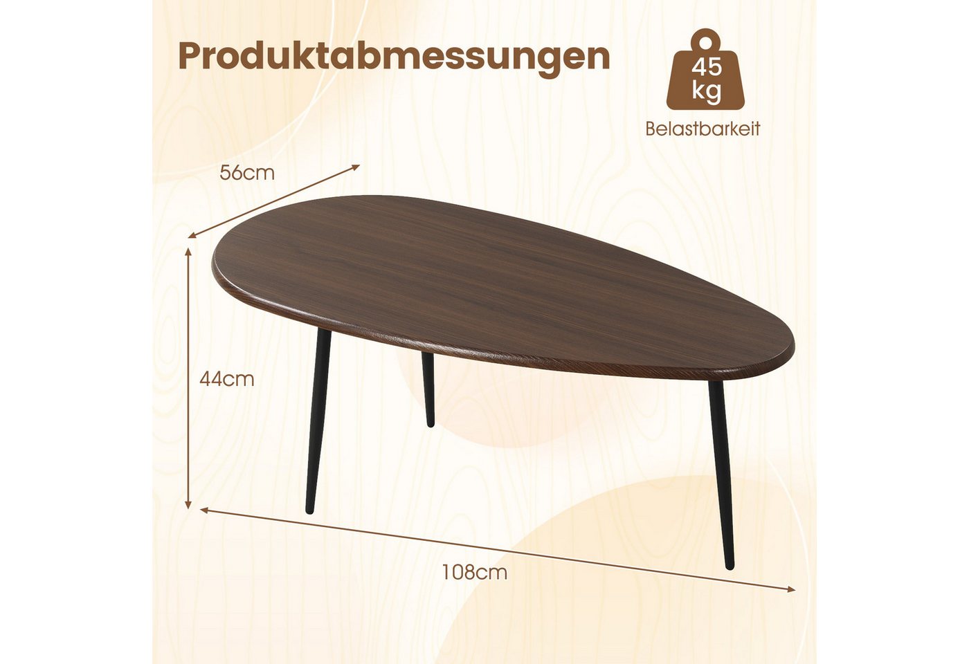COSTWAY Couchtisch, Wohnzimmertisch oval, mit stabiler Metallkonstruktion – Bild 3 von 5