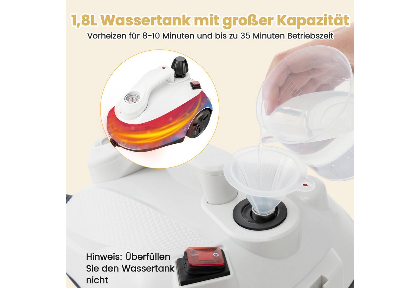 COSTWAY Dampfreiniger Handdampfreiniger, 2000 W, 5 Bar, mit 1,8L Tank, bis 160 °C – Bild 3 von 5