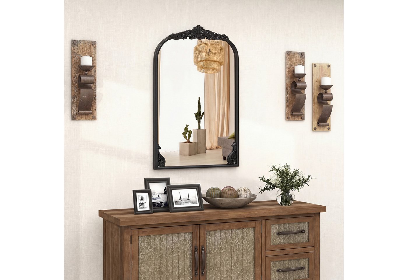 COSTWAY Dekospiegel, Traditioneller Vintage-Barockspiegel mit Metallrahmen – Bild 2 von 4