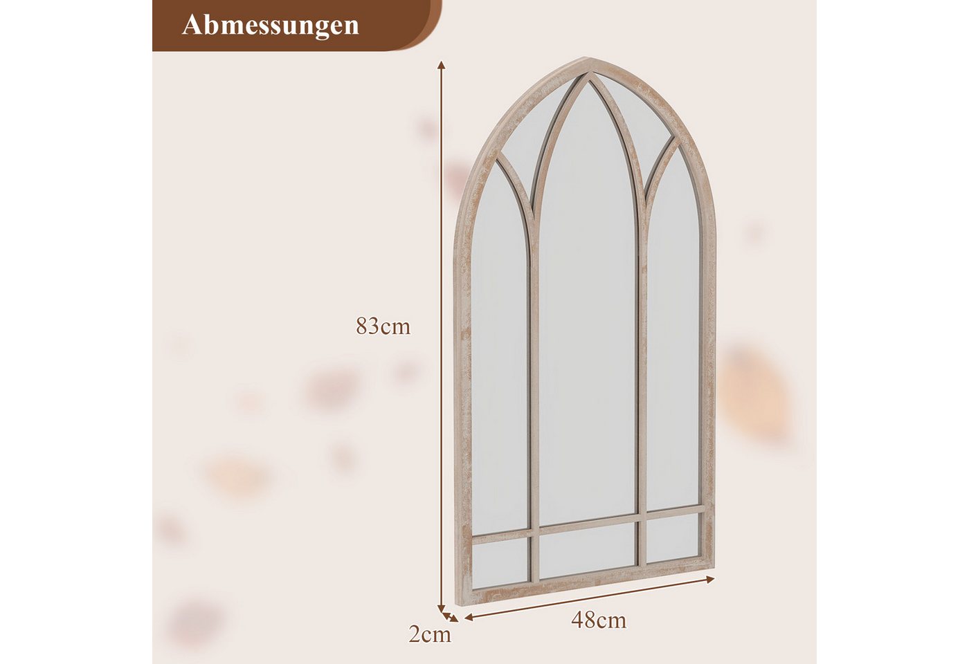 COSTWAY Dekospiegel, Farmhouse Fensterrahmen Spiegel, gewölbter Wandspiegel – Bild 5 von 5
