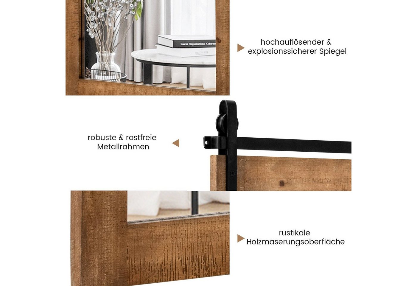 COSTWAY Dekospiegel, mit Holzrahmen und Metallhalterung, 76,5x56cm – Bild 5 von 5