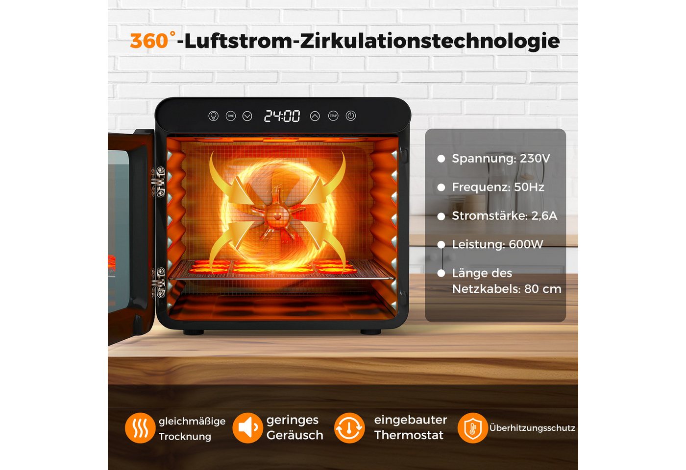 COSTWAY Dörrautomat 600 W, 7 Etagen, mit 7 Schalen & 24H Timer, 30-75℃ – Bild 3 von 5