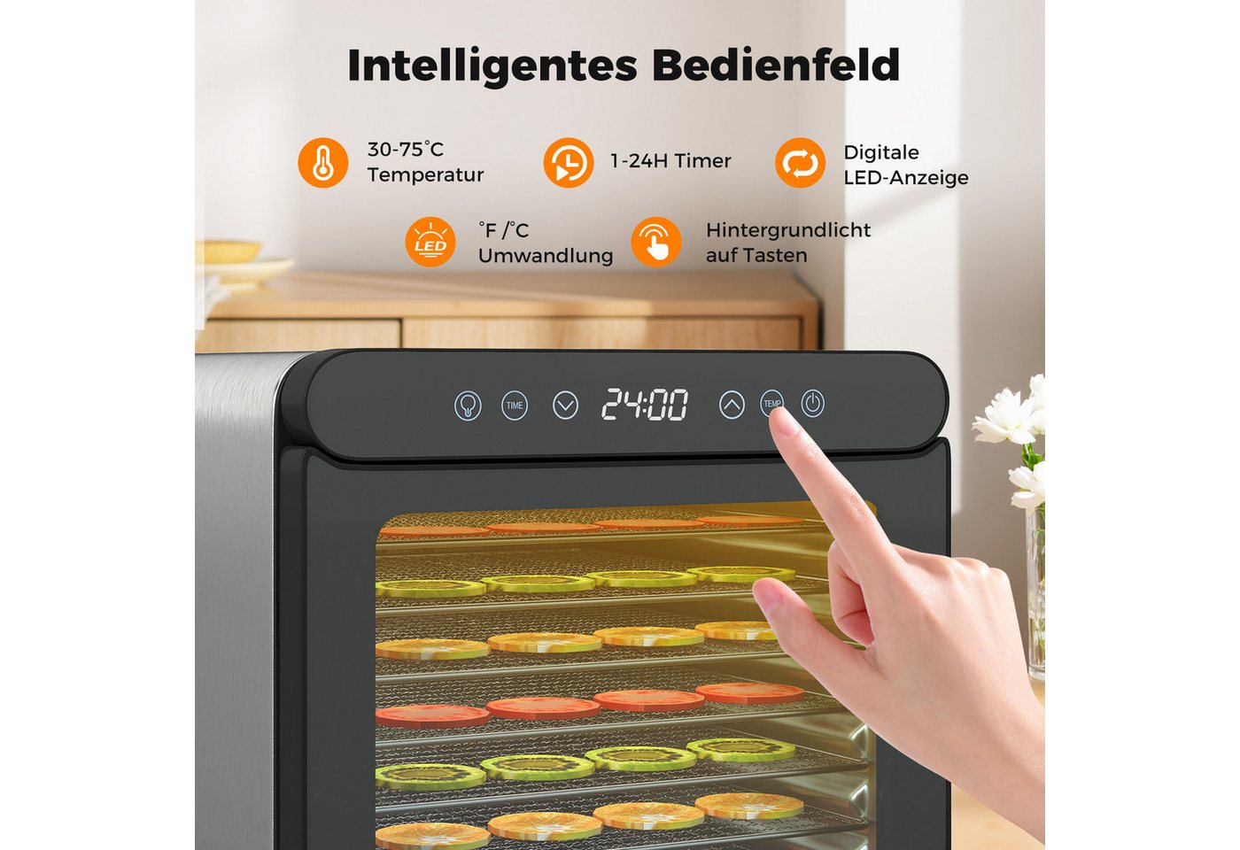 COSTWAY Dörrautomat 600 W, 7 Etagen, mit 7 Schalen & 24H Timer, 30-75℃ – Bild 4 von 5