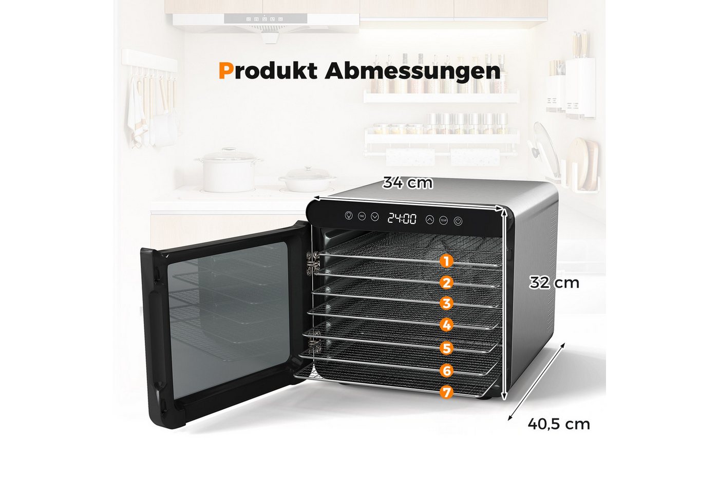 COSTWAY Dörrautomat 600 W, 7 Etagen, mit 7 Schalen & 24H Timer, 30-75℃ – Bild 5 von 5