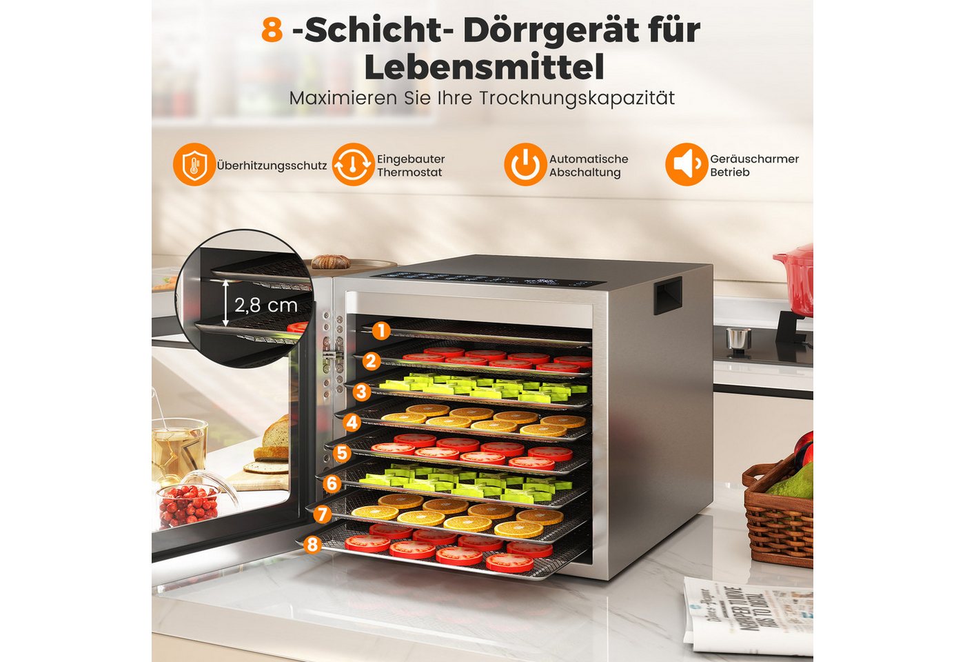 COSTWAY Dörrautomat 850 W, 8 Etagen, Dörrgerät mit 48H Timer, 10 Programmen – Bild 4 von 5